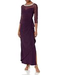 Alex Evenings Women's Long Matte Jersey Mother of The Bride Dress with 3/4 Illusion Sleeves (Petite and Regular Sizes), Eggplant, 6