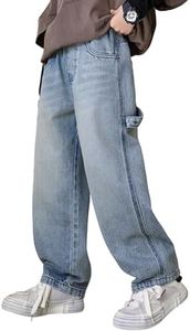 Rolanko Boys Baggy Jeans, Wide Leg Elastic Waist Denim Pants Loose Fit Trousers Vintage Y2K Streetwear (SideStraps, 8-10)