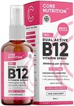 Vitamin B12 Spray - 3000mcg High Strength - 60ml for 60 Day Supply - Vegan - Dual-Active Vitamin B12 Complex Liquid Formula for Maximum Absorption - B12 Oral Spray - Made in UK by Core Nutrition