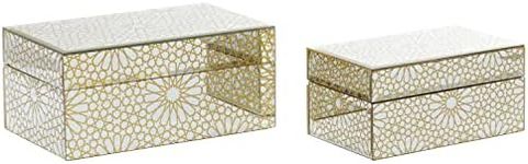 CosmoLiving by Cosmopolitan Wood Geometric Hinged Lid Jewelry Box, Set of 2 11", 9"W, Gold