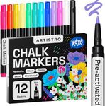 ARTISTRO Liquid Chalk Markers Pre-Activated, Liquid Chalk Markers Erasable Chalk Markers for Glass or First Day of School Sign, Chalkboard Markers with White Chalk for Kids & Adults (Fine Tip, 12)