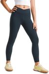 CRZ YOGA Girls Butterluxe Crossover Athletic Leggings - High Waist V Cross Kids Lounge Pants Yoga Active Dance Running Tights True Navy Large