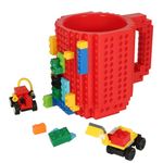 Build-on Brick Coffee Mug, Funny DIY Novelty Cup with Building Blocks Creative Gift for Kids Men Women Xmas Birthday (Red)