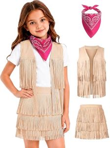 Girls Cowgirl Outfits Fringe Vest and Skirt Boho Set 5-12Y(2009-07-7/8Y)