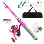 Castaroud Lady Fishing Rod and Reel Combos, Carbon Fiber Telescopic Fishing Pole Kit with Spinning Reel, Fishing Line, Fishing Lures, Travel Bag for Woman, Girl Fishing (Pink)