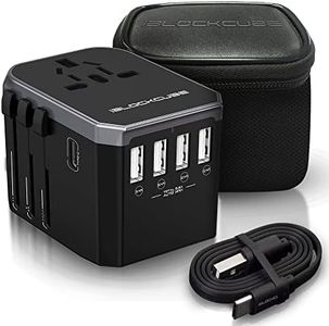 iBlockCube® Universal Travel AC Power Plug Adapter with International Socket | 4 USB 5.6A + 1 Type-C 3.0A Smart Ports Work for US EU AU UK up to 150+ Countries Worldwide Type A G I (Silver)