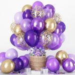 Pastel Purple Gold Balloons Set, 60Pcs 12 Inch Light Macaron Metallic Dark Purple Lavender Balloon with Gold Confetti Latex Balloons for Birthday Wedding Baby Bridal Shower Party Decorations Supplies