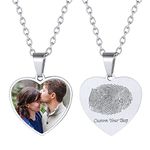 Memorial Gifts for Loss of Mother Customized Photo Heart Pendant Necklaces Stainless Steel Fingerprint Engraved Keepsake Personalized Jewelry for Women Mom
