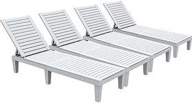 YITAHOME Outdoor Chaise Lounge Chairs Set of 4 with Adjustable Backrest, Sturdy Loungers for Patio & Poolside, Easy Assembly & Waterproof & Lightweight with 265lbs Weight Capacity, Grayish-White