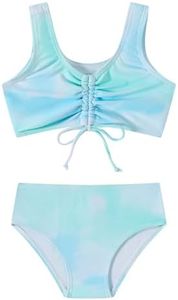 LIZENS Girls' Swimwear Two Piece Tie dye Pattern Beach Bathing Suit for Girls Toddler Cute Kids Swimsuit（BL090,7-8T SkyBlue