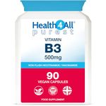 Health4All Vitamin B3 Niacin as Nicotinamide (Niacinamide) 500mg 90 Capsules (V) Purest, No Additives, Vegan, Gluten Free No-Flush Niacin Capsules