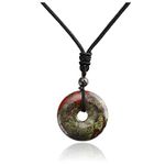 Jovivi 30mm Circle Donut Healing Crystals Necklace Natural Dragon Blood Semi-Precious Gemstone Quartz Stone Amulet Lucky Coin Donuts Protection Reiki Chakra Pendant Adjustable Rope