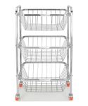 WayMore® Stainless Steel 3-Tier Rack Fruits & Vegetable Onion Trolley Container Basket Organizer Organiser Holder Stand for Kitchen with Wheel (3 Layer Trolley)