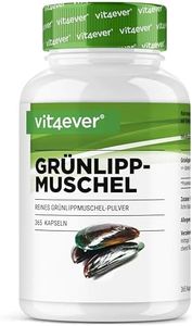 Mejillón de labios verdes - 365 cápsulas con 600 mg cada una - Premium: Con glicosaminoglicanos - 100% mejillón de labios verdes en polvo de Nueva Zelanda sin aditivos