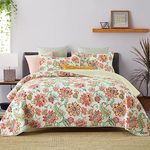 Wistown Cotton Bedspread Bedding Coverlet Quilt Sets, 3 Pieces Reversible Vintage Branch Floral Rustic Bedspread comforters (White Floral Pattern, King)