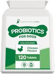 Probiotics For Dogs - 120 Tablets Chicken Flavour - Yeast Infection Treatment - Diarrhoea, Wind, IBS Remedy for a Happy Tummy - Itchy Skin Relief - Dog Probiotic Prebiotic Support, Digestive Enzymes