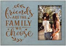 Buecasa Gifts for Best Friends Women Female BFF Sister - Farmhouse Teal Engraved Picture Frame 4x6 Inches - Friends Are the Family We Choose