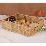 AKWAY wicker seagrass kauna grass water hyacinth rattan cane storage basket - (Beige) (12"L X 8"W X 4"H,Pack of 1)