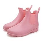 YorFotMae Ankle Rain Boots for Women, Comfort Waterproof Chelsea Rain Boots, Adjustable Rubber Short Rainboots Shoes, Adult Cute Lightweight Garden Boots for Outdoor, Pink, 6.5