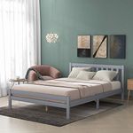 BTM Wooden Bed Frame, Solid Pine Wooden Bed Frame, Bedroom Furniture for Adults, Kids, Teenagers (135 * 190cm, grey)