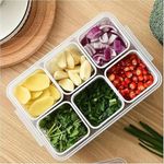 YEKDA Vegetable Storage Organizer Box Set for Fridge with Drain Cup Removable Fridge Storage Boxes for Chopped Vegetables Fruits freezer Safe Container with Lid 6 Compartment