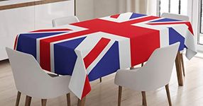 ABAKUHAUS Union Jack Tablecloth, British Loyal, Dining Room Kitchen Rectangular Table Cover, 54 W X 78 L, Royal Blue White