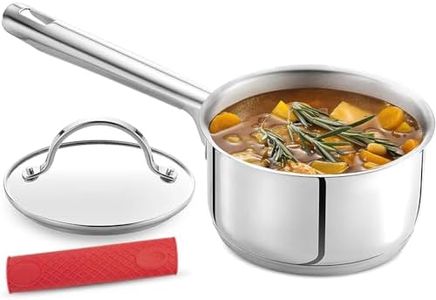GOURMEX 1.2L Induction Saucepan | Stainless Steel Pot with Glass Cookware Lid | Interior Measurement Markings | Compatible with All Heat Sources | Dishwasher Oven Safe (1.2L)