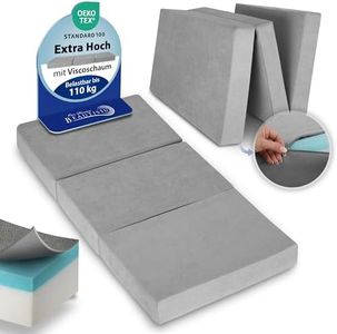 Beautissu Premium XL Klappmatratze 90x200cm Gästebett faltbar inkl. Tasche – extra dick Visco-Matratze hoher Schlafkomfort – waschbar Gästematratze klappbar einfacher Transport – Grau