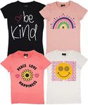 MISS POPULAR Girls 4-Pack Super Soft Short Sleeve T-Shirts Rainbow Butterfly Glitter Print Cute Design| Sizes 7-16, Combo B, 7-8