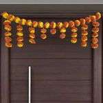 Gift Jaipur Handmade Door Hanging Yellow Orange Merigold Flower Door Bandarwal Toran (MG-06) - Diwali Ganpati Pooja New Year Inauguration Wedding Festival Home Decor (40 Inch X 12 Inch)