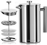 Utopia Kitchen French Coffee Press - Double Walled 32 oz Espresso & Tea Maker - 100% Stainless Steel