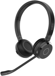 Jabra Evolve 65 TE MS Bluetooth Headset with Mic | Wireless Stereo Office Headphones | Teams Certified | USB-A Link 390 | Work from Home Headset for PC & Mobile.