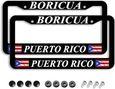 Boricua Puerto Rico Flag License Plate Frame - 2 Pack Aluminum Metal License Plates Black License Plate Holder Novelty Auto Car Tag Universal Car Accessories with 2 Holes