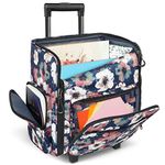 YOREPEK Rolling Craft Bag, Large Roller Scrapbook Tote with Wheels, Water Resistant Scrapbooking Storage Organizer for Scrap Book Stickers Supplies and Tools, Gift for Crafter Artist Teacher, Floral