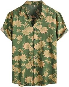 Voqeen Camisas Hawaianas para Hombre, Camisa de Algodón de Manga Corta con Botón Camisetas Informales de Verano con Flores Florales de Aloha para Vacaciones en La Playa Corte Regular
