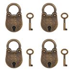 VerRich 4Pcs Mini Antique Padlock Vintage Bear Shaped Lock with Key Archaize Bronze Style