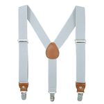 Children Boys Kids Adults Suspenders - Sturdy Metal Clips Genuine Leather Suspender (Gray, 43 inches)