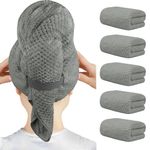 HOMEXCEL 5 Pack Large Microfiber Hair Towel Wrap for Women, Grey- 40" x 20" Super Soft, Fast Drying Turbans for Long, Thick, Curly Hair - Anti Frizz Wrap with Elastic Strap