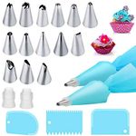 Piping Bags and Nozzles Set,21 Pcs Cake Piping Kit with 2 Reusable Piping Bags Icing Bag,14 Stainless Steel Cake Piping Nozzles Tips Kits,2 Coupler,3 Plastic Scrapers for DIY Cake Cupcake Decorating