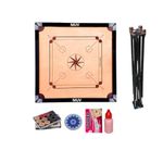 Wooden Carrom Board, Natural Wood Brown, 2-4 Players, Indoor Family Game, Standard Tournament Size (32 inch Cut Carrom with Stand)