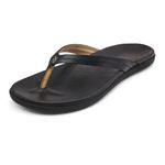 OluKai Honu Women's Beach Sandal, Soft & Comfortable Full-Grain Leather, Easy Slip-On Design for Everyday Fashion, Casual & Modern Style, Black/Black, 8