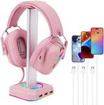 TuparGo Pink Headphone Stand RGB Lights Gaming Headset Holder with 3 USB Port for Charging or Connecting Headset Keyboard and Mouse,9 Modes Can be Toggles and Off,Aluminium Connecting Rod.