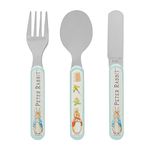 Peter Rabbit 3 Piece Cutlery Set – Metal, Reusable Children's Knife, Fork & Spoon, Kids-Size, Made from Food-Safe Stainless Steel & ABS Plastic – Flopsy, Mopsy, Cotton Tail – for 12 Months & Up