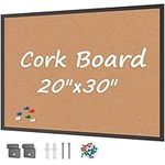 Board2by Cork Board Bulletin Board 20“ x 30”, Black Wood Framed Corkboard, Office Board for Wall Cork, Large Wall Mounted Notice Pin Board with 16 Push Pins for School, Home & Office