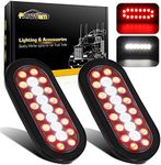 Partsam 2Pcs 6.3 inch Oval Led Stop Turn Tail Lights with Reverse Lights Red and White Clear Lens 23 LED, Sealed 6.3 inch Oval led Trailer Tail Lights Backup Lights w reflectors Grommet Flush Mount