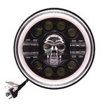 Pivalo PV7ISK1 7 Inch Full Ring Round White LED Skull Designed Headlight with Hi/Low Beam with Angel Eye Lamp Compatible with Bullet (75W, Pack of 1)