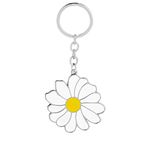 AmDxD Cheap Keyring, Stainless Steel Daisy Ring, White, 2.8 x 2.9 cm, white, One size