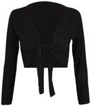 Womens Long Full Sleeves Ladies Stretch Bolero Cropped Cardigan Front Tie Knot Shrug Top Black 12-14