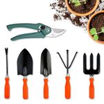 Cinagro Garden Tools Kit (Set of 6) Weeder, 2 Trowels, Hand Fork, Cultivator, Pruner | Gardening Tools Kit for Home Garden, Indoor and Outdoor Gardening for Plants and Soil