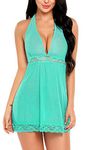 Xs and Os Women's Polyester, Lace & Spandex Solid Above Knee Babydoll With Panty (XI_G_011_SEAGREEN_FREE_Sea Green)